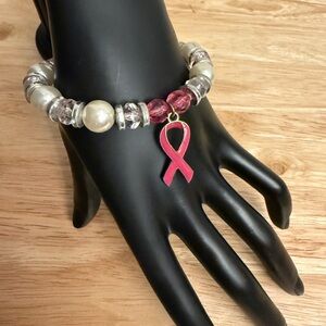 Elegant Pink Ribbon Charm Bracelet